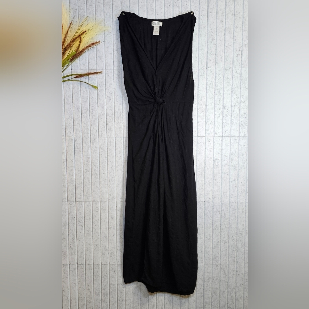 L*Space Black Knot Front Maxi Dress Cover Up Small V-Neck Slit Elastic Waist